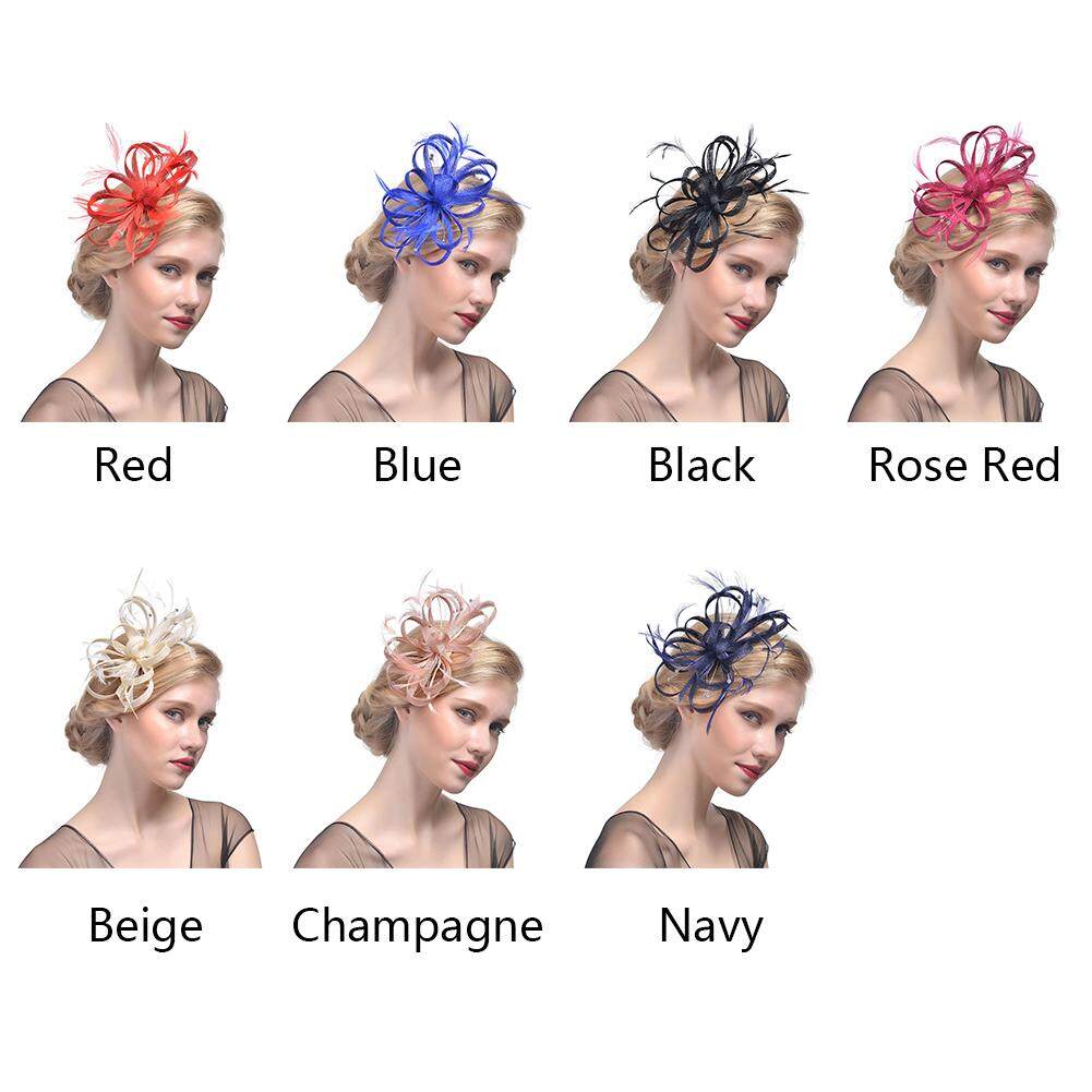 Women//Girls Navy Flower feather Fascinator On Comb Hairpiece Wedding Proms Party