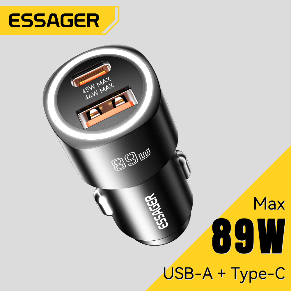 Essager 89W USB A Loại C sạc điện dùng trên xe hơi Loại C Màn hình LED Sạc Nhanh USBA Đèn Hiển Thị N