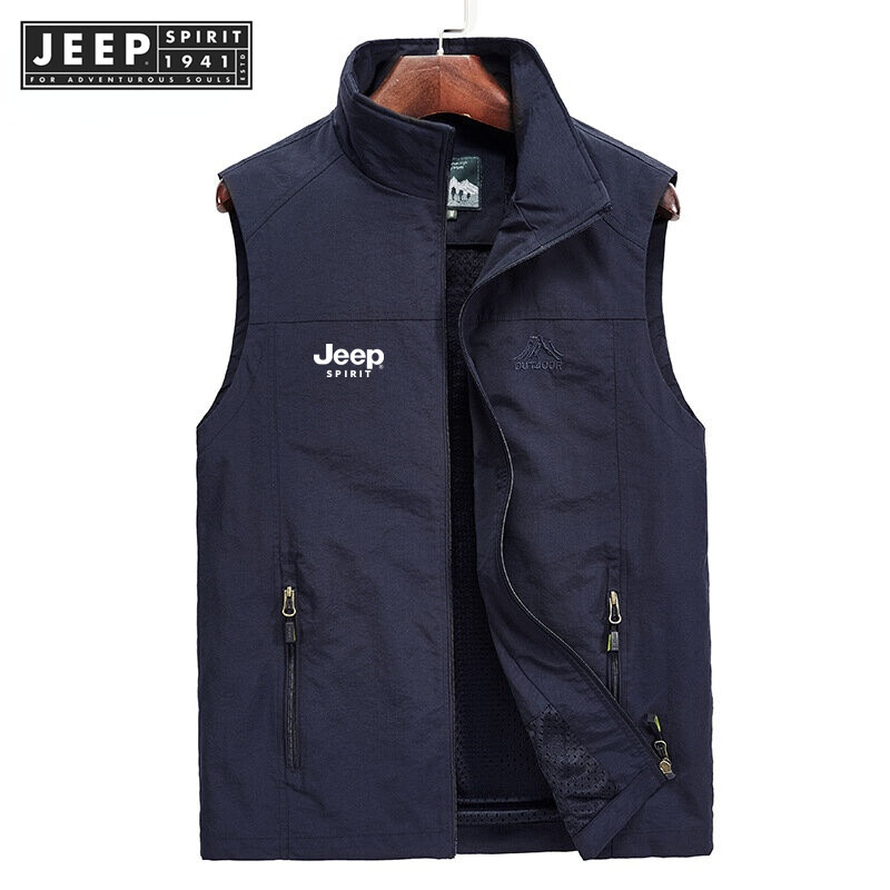 JEEP SPIRIT Áo Vest Nam ESTD 1941 Áo Vest Cỡ Lớn 100% Cotton Áo Khoác Thể Thao Ngoài Trời Thường Ngày M-5XL