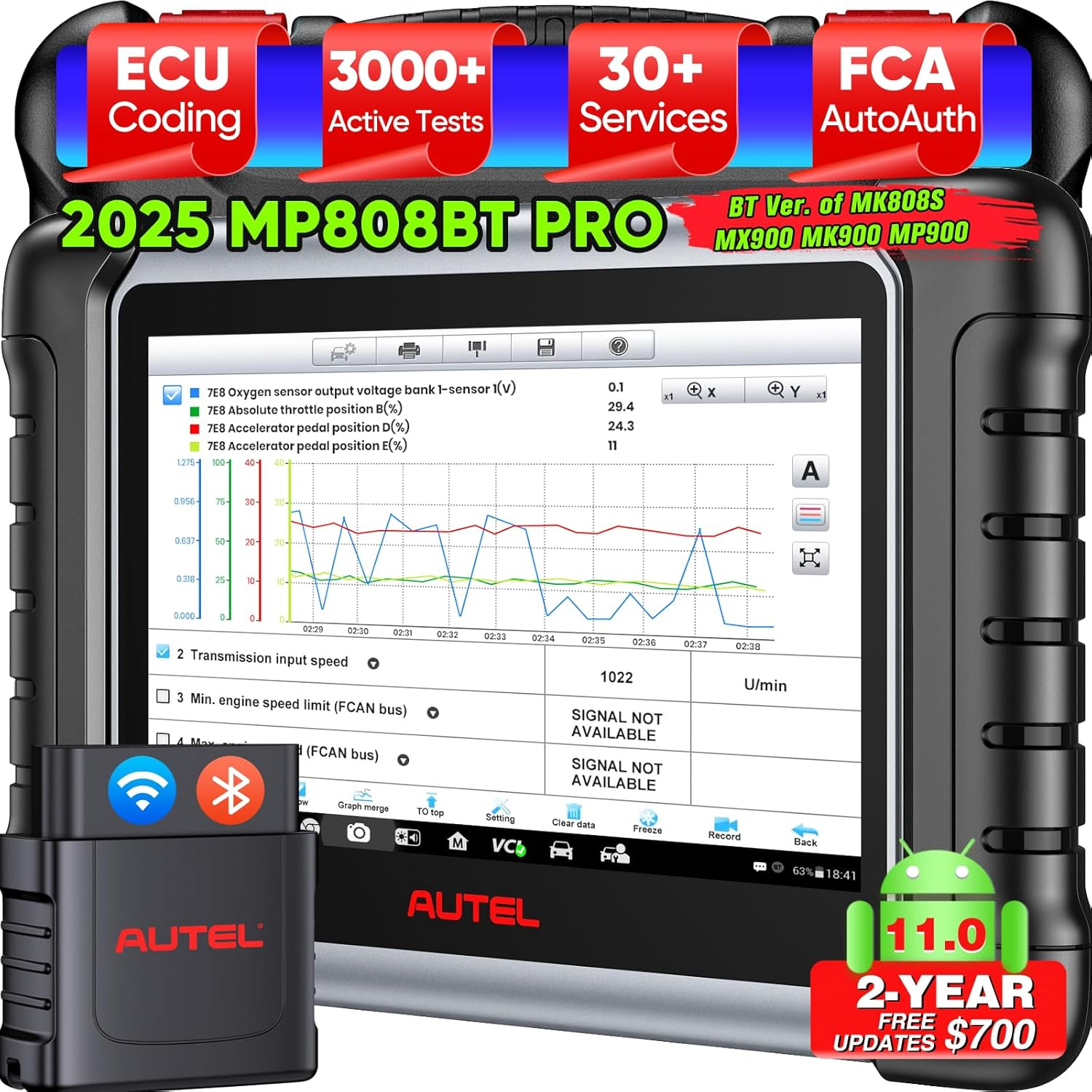 2025 Autel MaxiPRO MP808BT PRO Scanner, OBD2 Scanner 2-Year Free Update , OS 11 Dealer-Level ECU Coding as MS906 Pro, Updated BT Ver of MS906 MP808S MP900, 3000+ Bidirectional, 30+ Reset, OE Diagnosis, FCA ราคา 32,999 บาท*ส่งฟรี