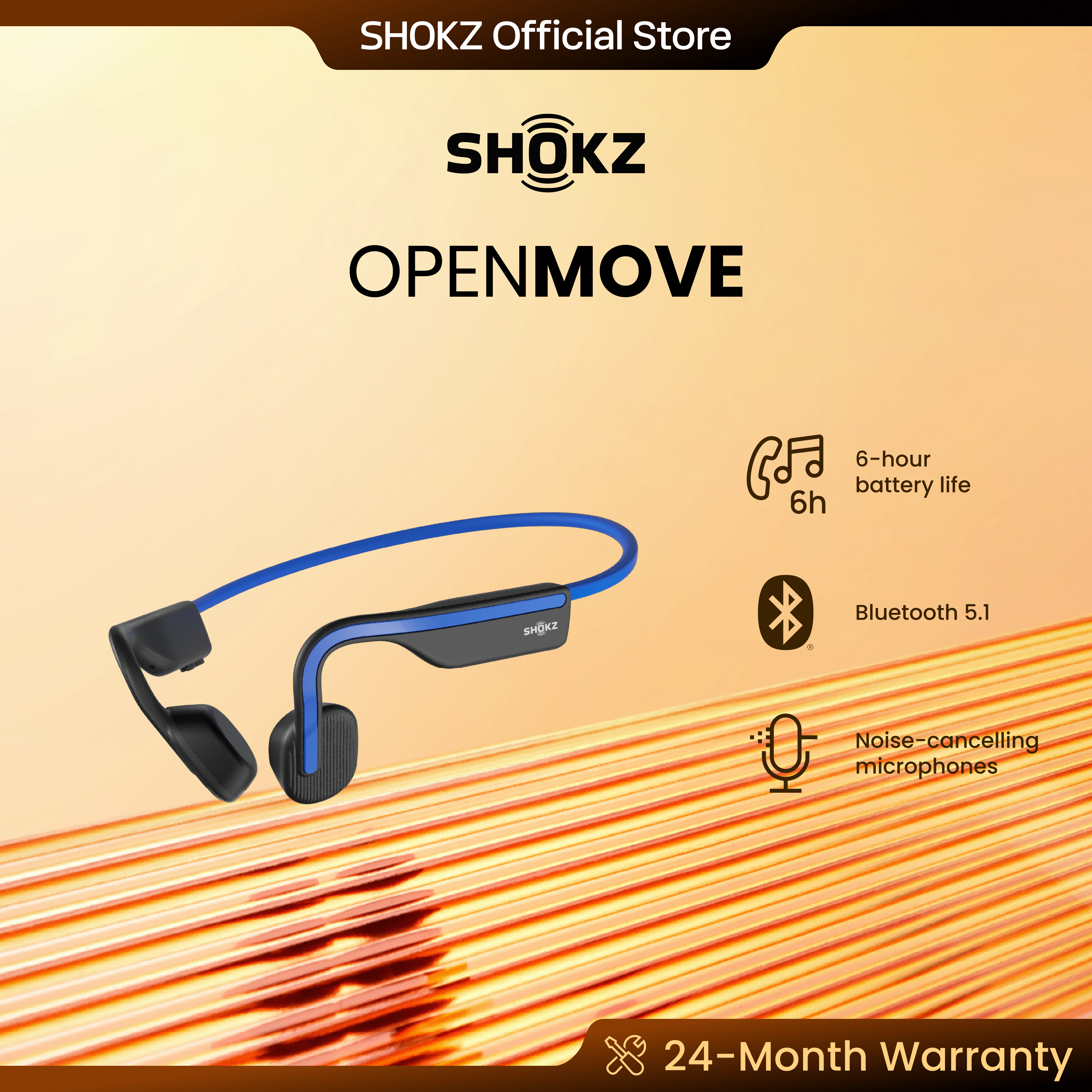 Shokz S661 OpenMove Bluetooth Wireless Bone Conduction Wireless Sports Headphones-Blue