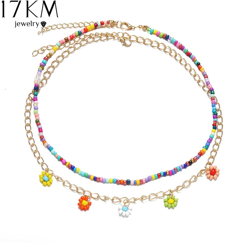 17KM Colorful Bead Pearl Necklace Asymmetry OT buckle Flowers Strand Beaded Choker Gift For Women Pendant Party Jewelry 2023 Trend
