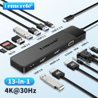 Lemorele TC200 USB C HUB Ba hiển thị 13 trong 1 USB C trạm nối nhiều Bộ chuyển đổi thiết bị ngoại vi với 2 * HDMI 1 * VGA 4K / 4 * cổng USB/PD 100W / USB C dữ liệu SD/TF/âm thanh cho Dell/HP/Lenovo/bề mặt/Macbook/máy tính xách tay