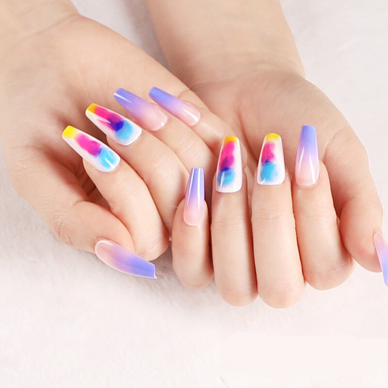 24 Chiếc Quan Tài Giả Dài Ba Lê Màu Tím Chuyển Màu Cầu Vồng Trang Trí Tay Bé Gái Phong Cách Thời Trang Đẹp Đầy Màu Sắc