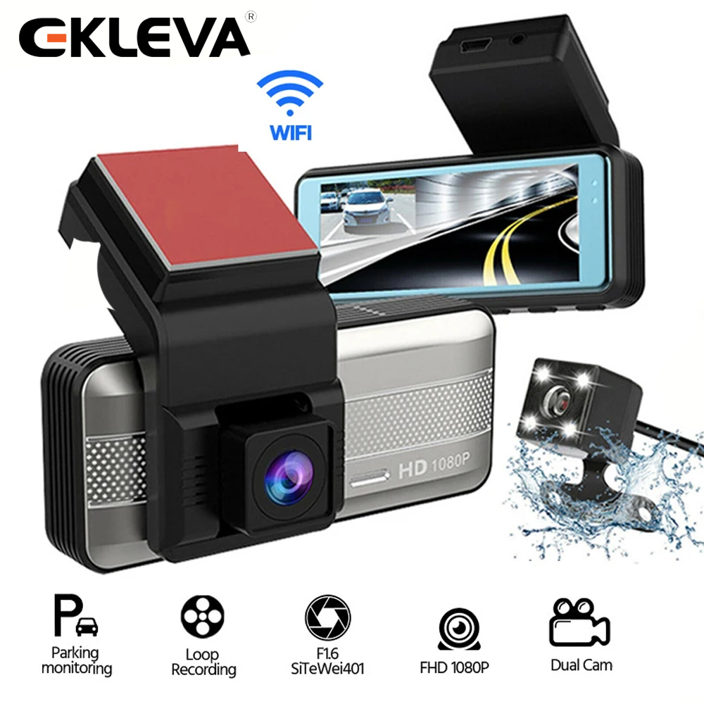 EKLEVA WiFi Car Video Recorder 1080P Rear View Night Vision Dash Cam 3.4 inch IPS Screen Car video Recording Giá 692,187 Đồng*Miễn phí vận chuyển