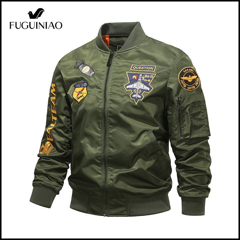 Fuguiniao áo khoác nam thường ngày áo khoác bomber dài tay áo khoác áo len áo khoác mùa đông