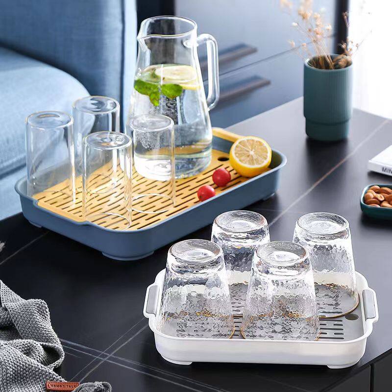Urone kệ đựng chén bát rổ úp bát thoát nước Khay Thoát Nước Cốc Khay Trái Cây Nhà Bếp Đôi Khay Lọc Cốc Trà Nhựa Phòng Khách Khay Trà