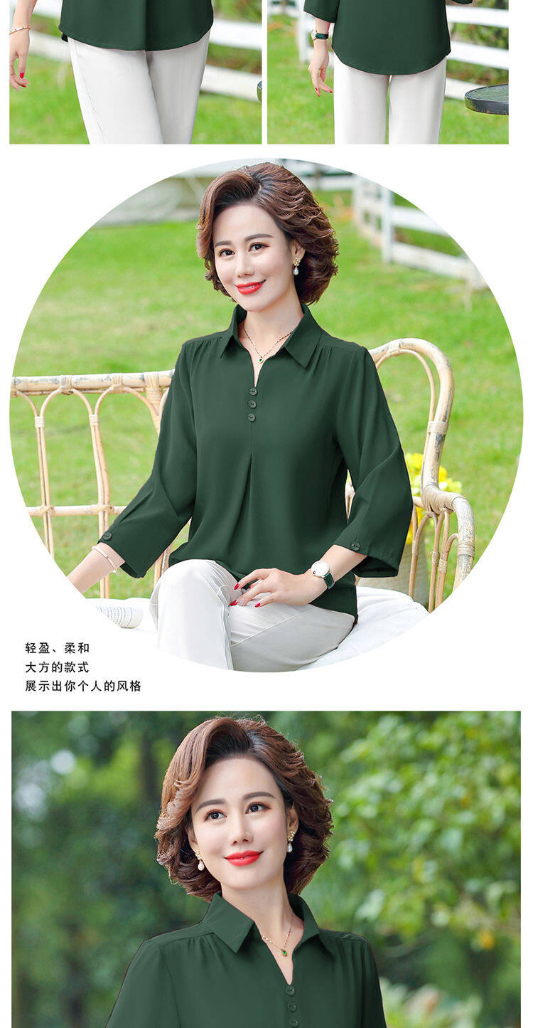 Mom spring shirt middle-aged womens chiffon shirt 2020 new middle-aged 40-year-old 50 foreign summer shirt