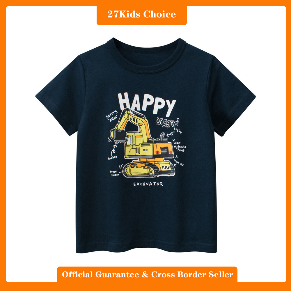 27Kids Choice Korean children's clothing summer new product 2024 children's short sleeved T-shirt black printed boy's baby clothes ราคา 175 บาท*ส่งฟรี