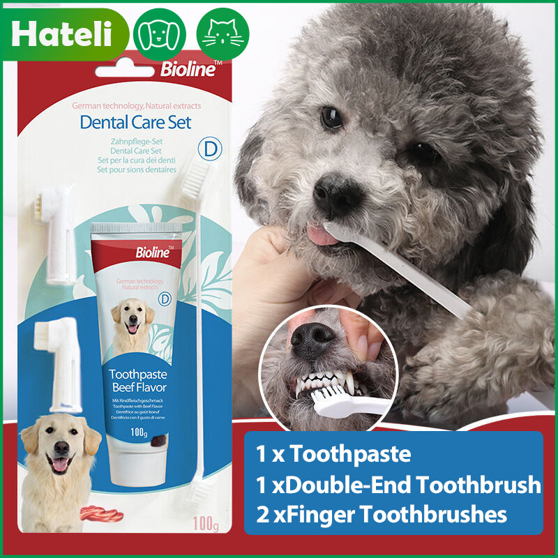 Hateli Pet chăm sóc nha khoa Set bàn chải đánh răng và kem đánh răng 100G