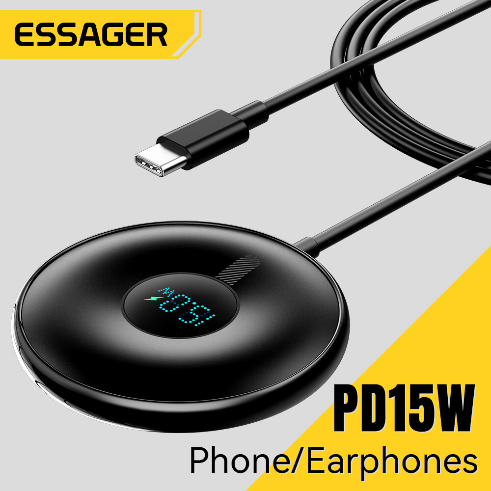 Essager Pd15w Màn hình hiển thị kỹ thuật số Sạc Không Dây Nhanh Chóng Sạc loại di động C thiết bị sạ