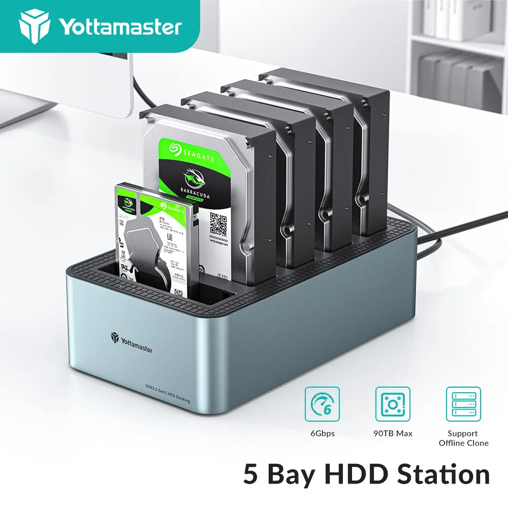 Yottamaster 4/5 Bay USB C HDD Docking Station SATA to USB 3.0 Adapter Hard Drive Enclosure Dock Station with Offline Clone for SATA 2.5" 3.5" SSD HDD ราคา 3,512 บาท*ส่งฟรี