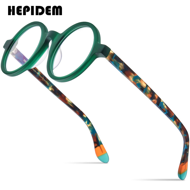 HEPIDEM Multicolor Matte Acetate Glasses Frame Men Big Round Eyeglasses