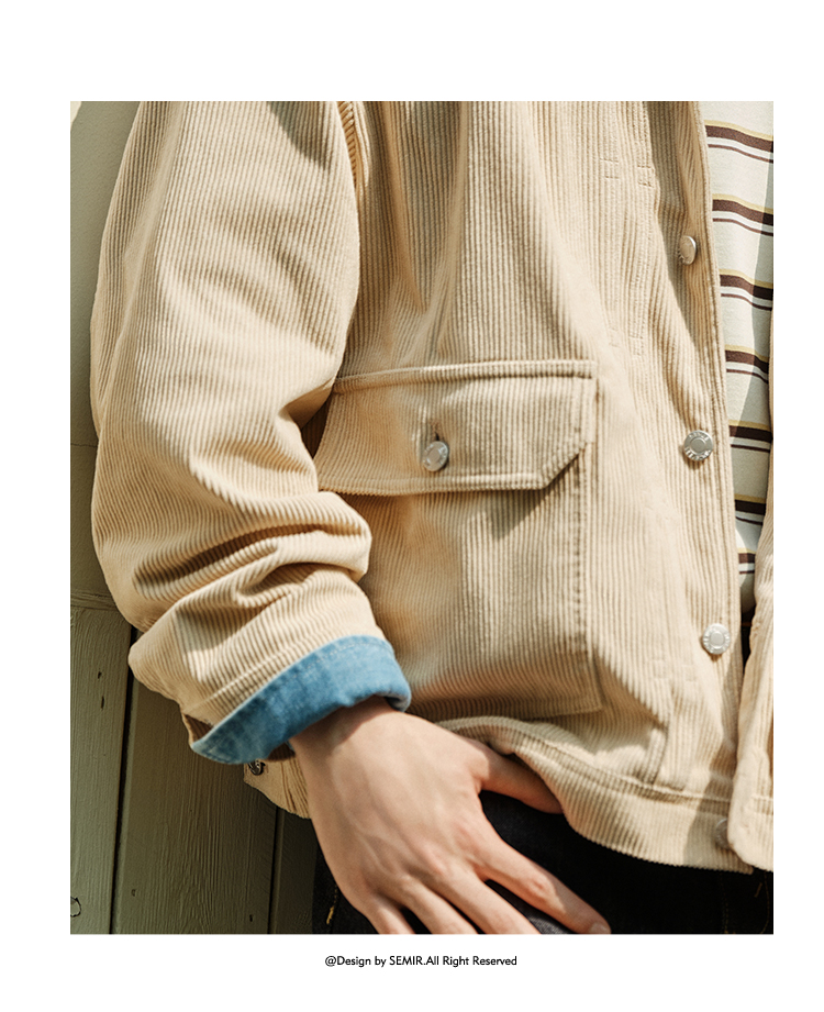 Semir Men'S Jacket For Autumn 2024 Made Textured Vintage Corduroy Fabric Featuring Stylish Versatile Work Clothes-Inspired Top Perfect For Fashionable Look · v4