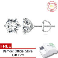 BAMOER 2CTW ตัด Moissanite สดใส925เงินสเตอร์ลิงต่างหูเม็ดกลมต่างหูปลายแหลมกลวงหัวใจสำหรับผู้หญิง D VVS1แล็บเพชร MSE021