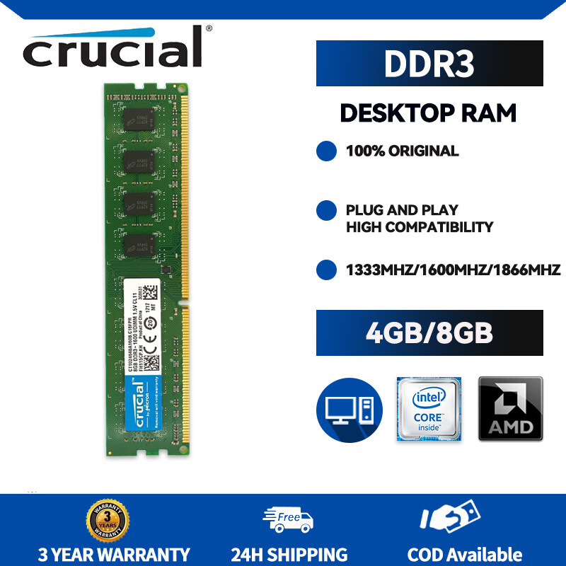 24H Shipping Crucial DDR3 RAM 4GB 8GB Desktop Memory 1333MHz 1600MHz