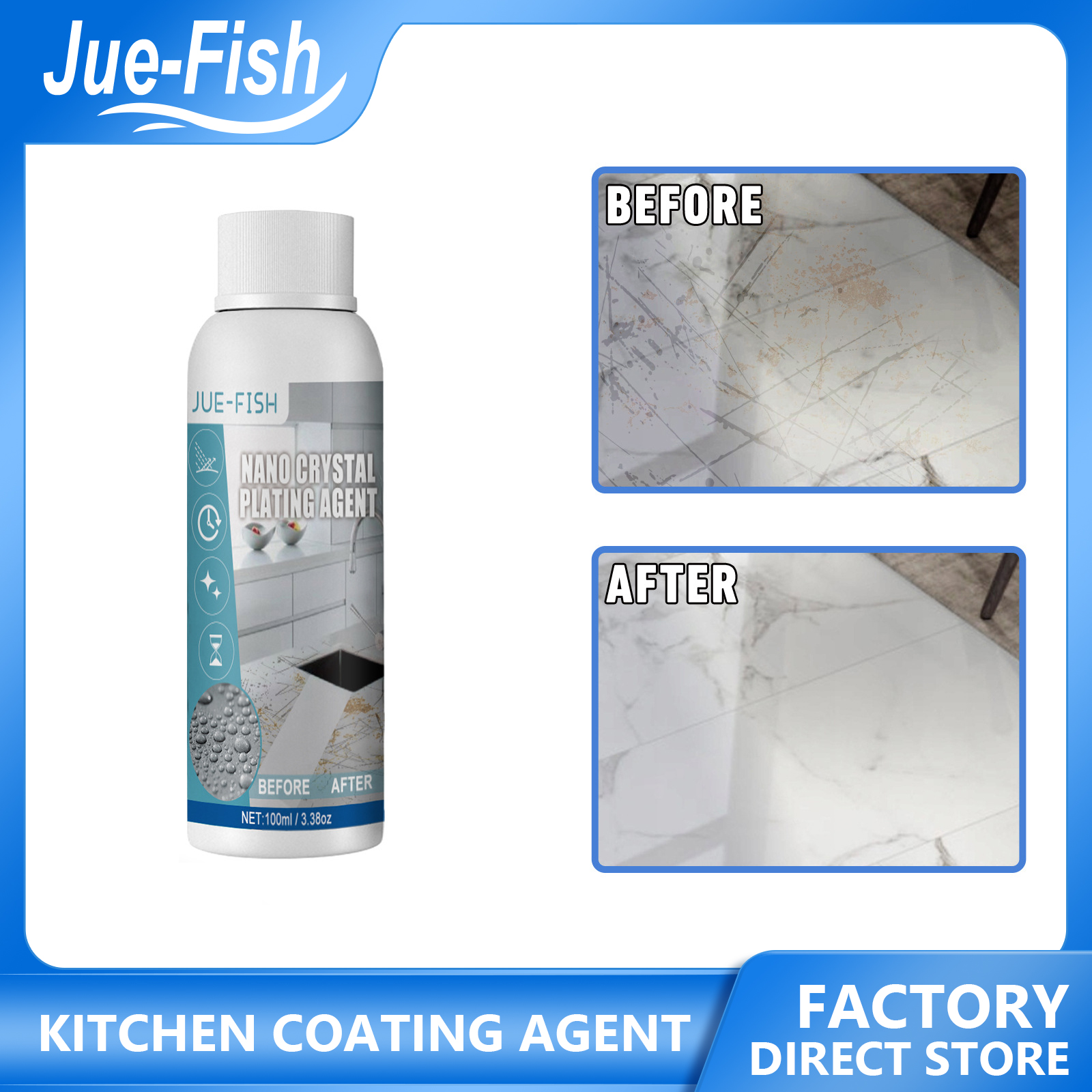 JUE-FISH Kitchen Nano Crystal Plating Agent Kitchen Countertop Marble Quartz Stone Care Protective Film ราคา 140 บาท*ส่งฟรี