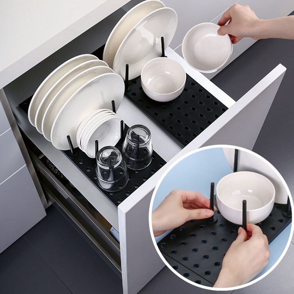 Gambar Adjustable Kitchen Organizer Telescopic Dish Plate Drying Rack Bowl Pot Lid Storage Holder Adjustable Kitchen Dish Drying Rack