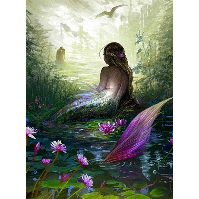 RUOPOTY Màu Vẽ Acrylic Diy Sơn Theo Số Khung Hình Nàng Tiên Cá Tranh Vẽ Hình Nhân Vật Vẽ Số Cho Gia 