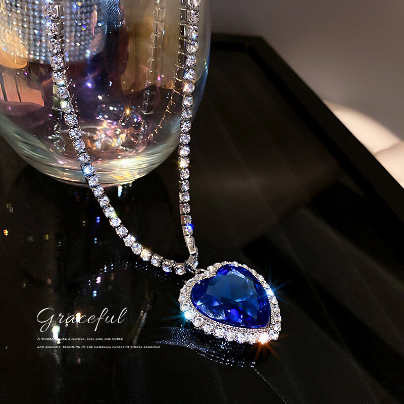 Titanic Heart of The Ocean Neckalce, Royal Blue Crystal with