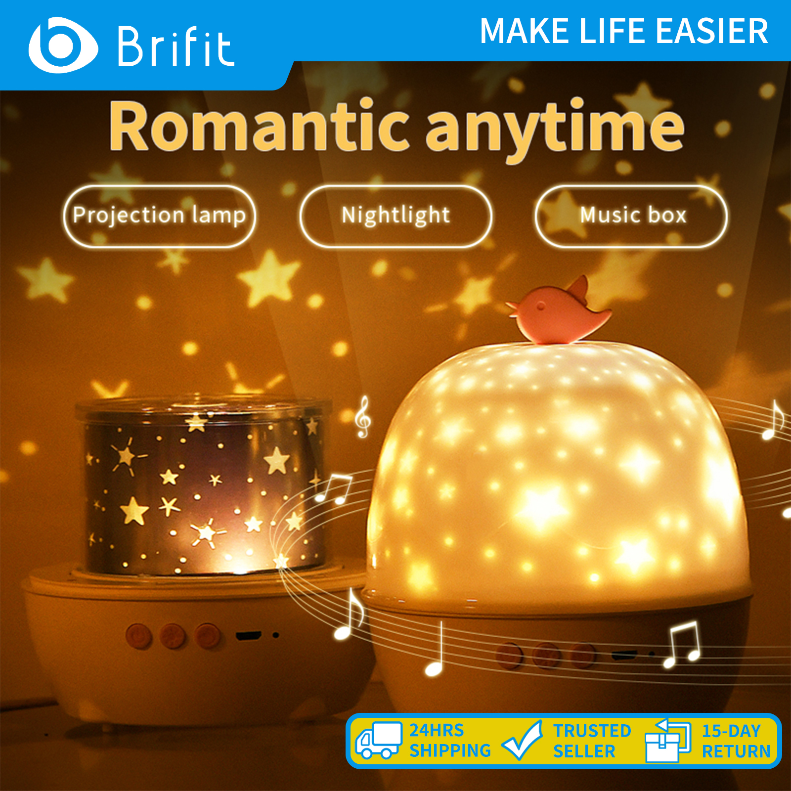 Brifit Rotating Projection Lamp Rechargeable Bluetooth Star Projector LED Night Light, 6 replaceable slides, 5-speed dimming, used for children and infants to sleep auxiliary lighting ราคา 1,179 บาท*ส่งฟรี