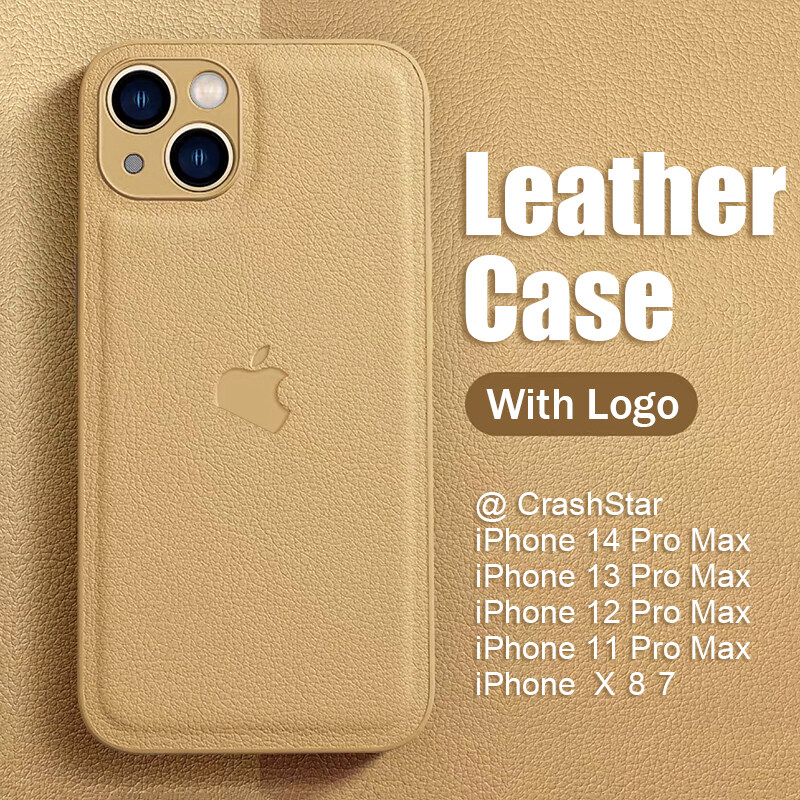 CrashStar With Logo Leather Add Silicone Phone Case For iPhone 14 13 12 11 Pro Max XS XR X 8 7 Plus + SE 2020 Shockproof Phone Casing Simple Soft Phone Cover With Full Cover Lens Camera Protection Shell Top Seller