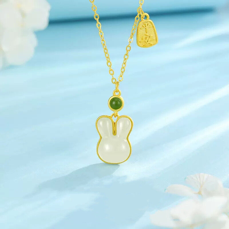 Gold-plated Simple Cute Rabbit Happy Geometric Square Pendant Necklace ราคา 257 บาท*ส่งฟรี
