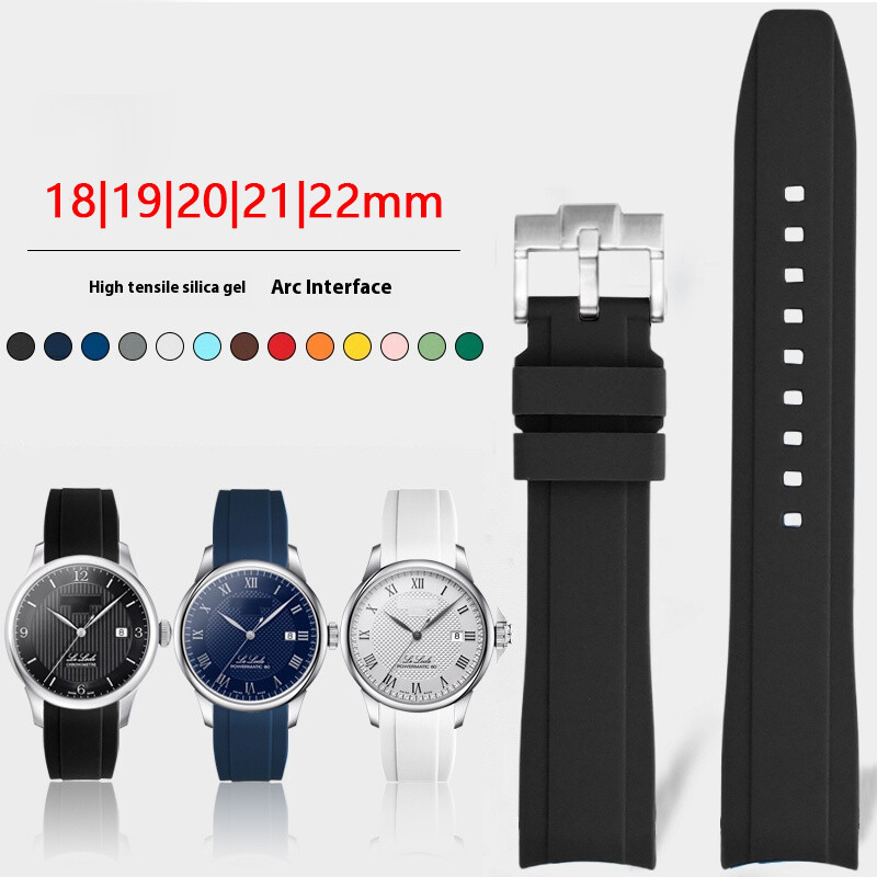  Độ bền kéo cao dây đeo silicon cho Tissot Le Locle 1853 T41 t006407 Dây đồng hồ đầu cong Khóa liền Vòng đeo cổ tay 18 19 20 21 22mm 