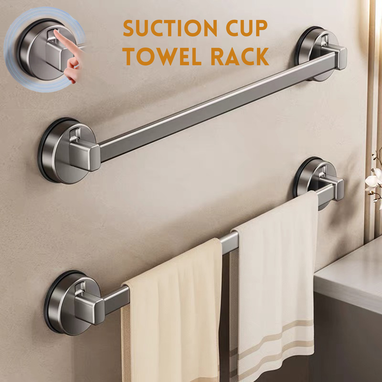 Expandable Suction Cup Towel Bar – No-Drill Removable Bathroom Towel Holder, Adjustable 30-60cm, Stainless Steel For Tile Or Glass