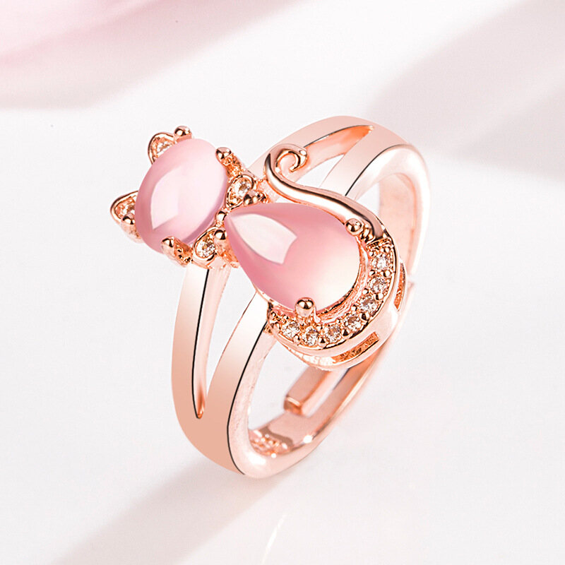 Nhẫn hình mèo Nữ Kim Cương furong Đá Nhẫn hình mèo