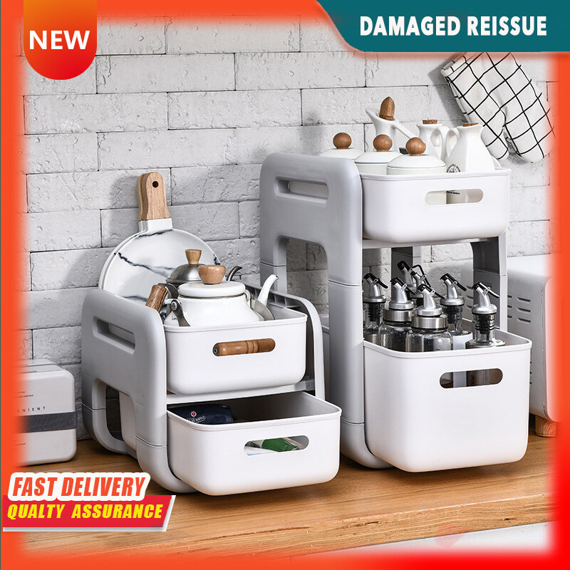 Gambar Kitchen Rack Countertop Drawer Seasoning Rack Bathroom Toiletries Double Storage Sink Drawer Rack