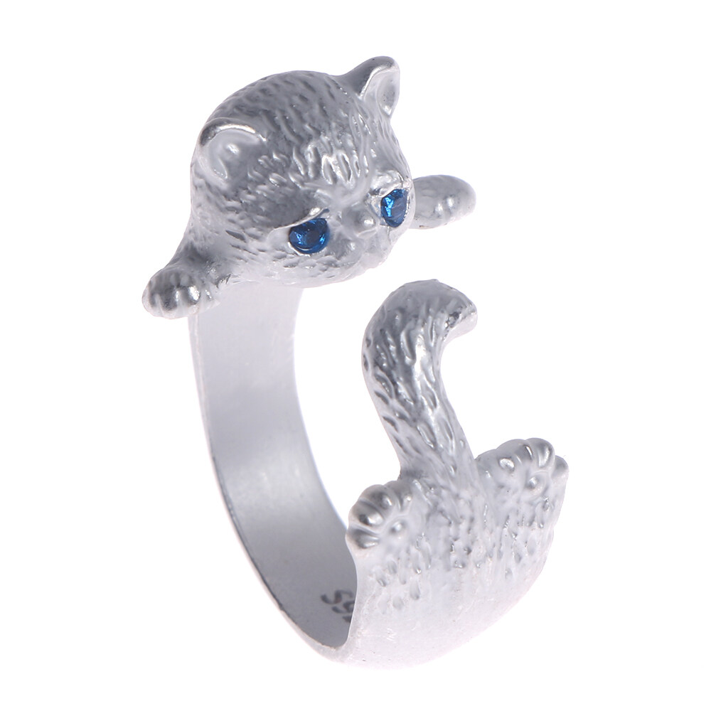 Silver Plated Lovely Cat Kitten Open Ring Cat Kitten Jewelry Ring New Style Hot