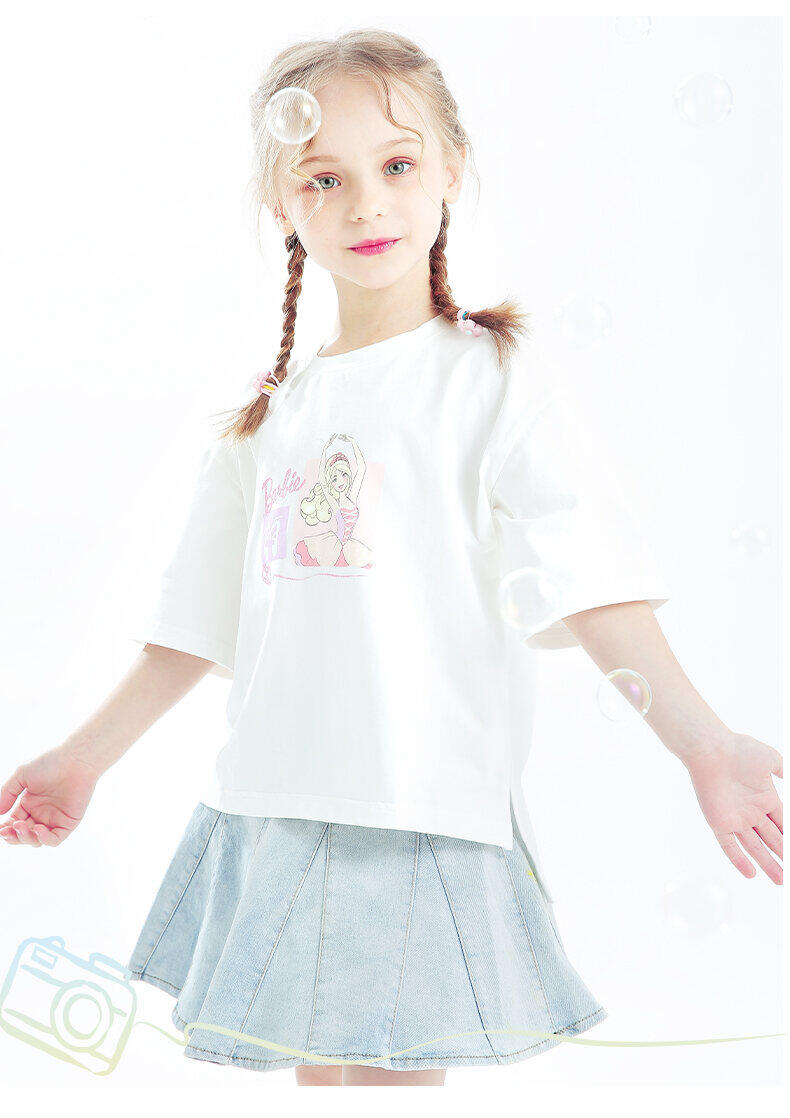 áo thun ngắn tay bé gái barbie áo mặc trong màu trắng rộng rãi phong cách 9