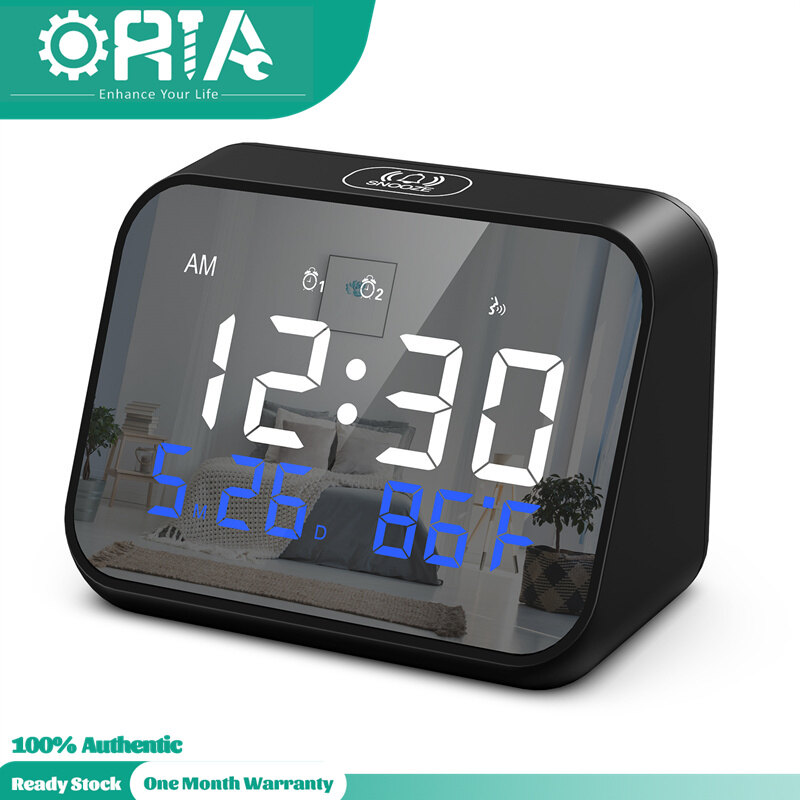 Oria đồng hồ kỹ thuật số đồng hồ báo thức led phát nhạc có đèn báo lại & hiển thị ngày, thao tác đơn giản, điều chỉnh độ sáng có thể điều chỉnh & ổ cắm báo thức đồng hồ để bàn chạy bằng nguồn cho phòng ngủ kệ để bàn cạnh giường
