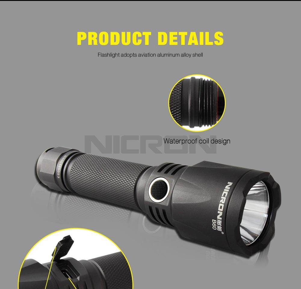 Đèn Pin NICRON B60 9W Đèn Pin LED Siêu Sáng Độ Sáng Cao Đèn Pin USB Di Động Chống Nước IPX8 1000LM B60