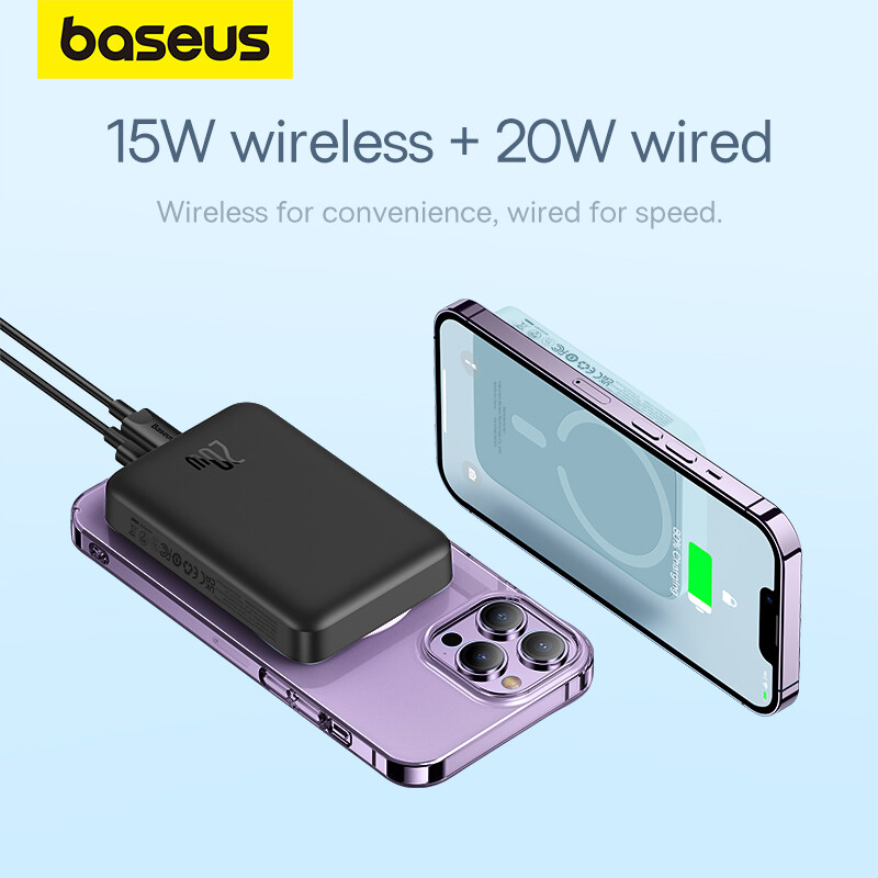 Baseus magsafe mini sạc dự phòng 10000mah sạc không dây pd 20w sạc nhanh với cáp cho iphone 14 13 12 pro max