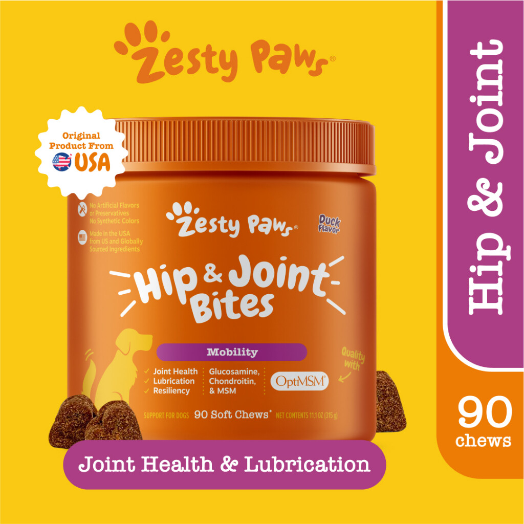 Zesty Paws Hip & Joint Mobility Bites for Dogs Support [รสเนื้อเป็ด] (แบบนุ่ม 90 เม็ด) (หมดอายุ:01 2026) ราคา 1,350 บาท*ส่งฟรี