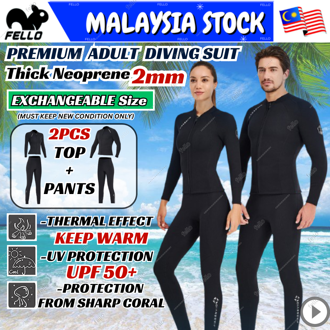 🇲🇾READY STOCK KL DIVE&amp;SAIL 2MM 2PCS Wetsuit Men Women Split Top Thicken Warm Deep Diving Suit Snorkeling Surf Swimsuit