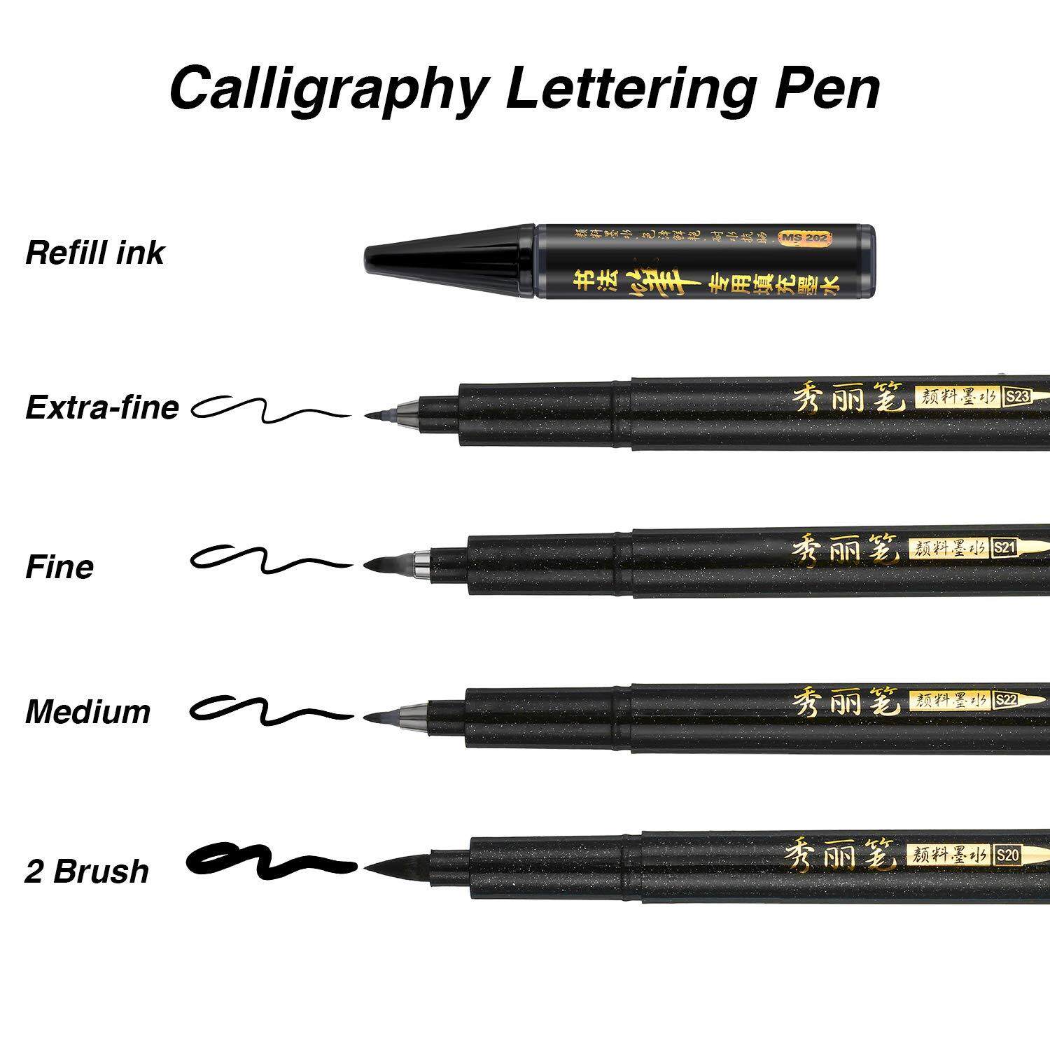 6 Sizes Caligraphy Beginners Set Refill Black Marker Brush 6 Calligraphy Pens
