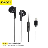 Awei PC-7T/6T Type-C USB C Wired Earphones In Ear Earbuds speaker With Mic For iphone Xiaomi Samsung Huawei