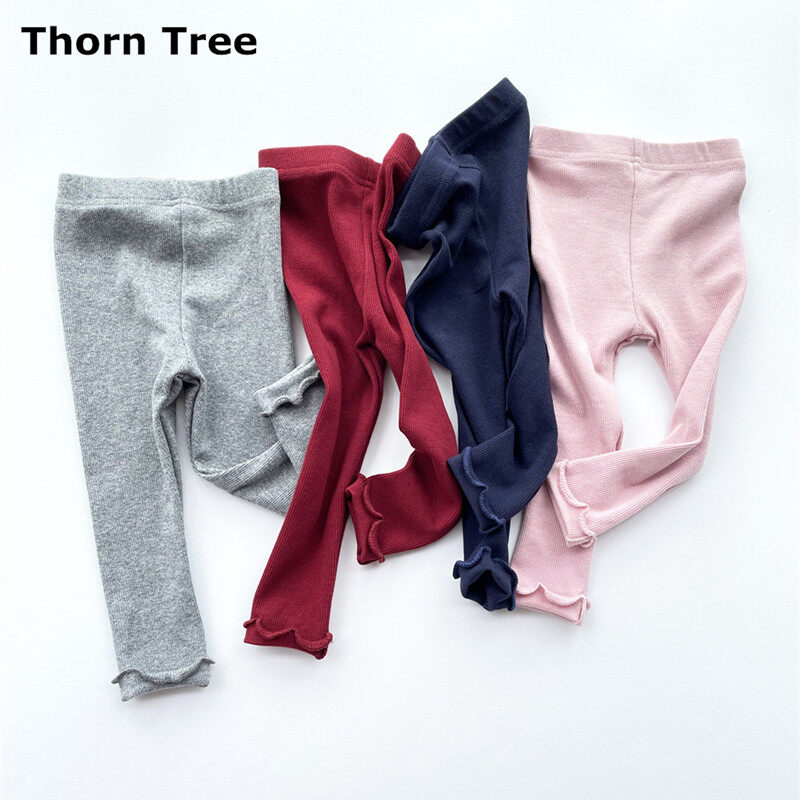 Thorn Tree Kids Girls Leggings Elastic Waist Solid Slim Fit Long Trousers
