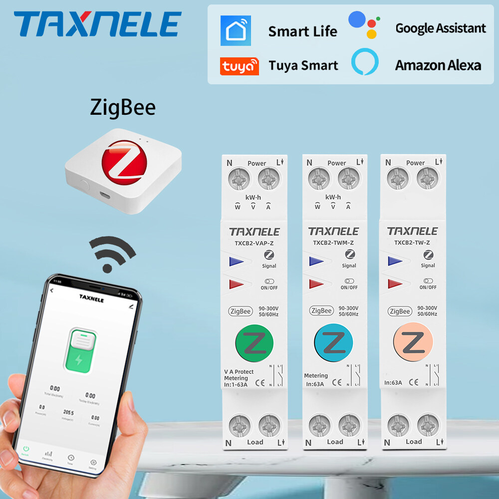 Tuya ZigBee 63A công tắc thông minh đồng hồ đo năng lượng kWh đo giám sát ngắt mạch Rơle hẹn giờ MCB Smartlife bảo vệ điện áp