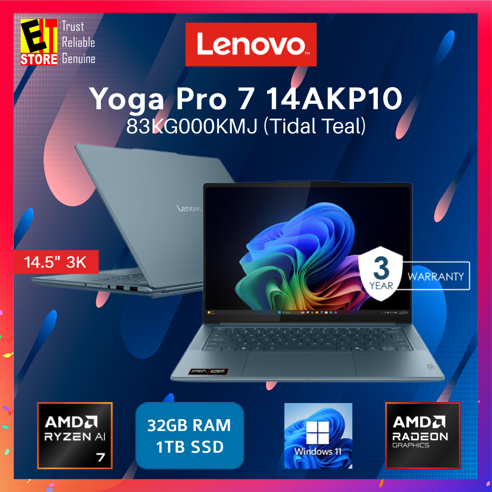 Lenovo Laptop Yoga Pro 7 AI 83KG000KMJ (Ryzen AI 7 350/32GB RAM/1TB SSD/14.5" OLED 3K (2944x1840)/AMD Radeon 860M/OFFICE HOME 2024/ LENOVO AI NOW/W11/BAG/3YRS)
