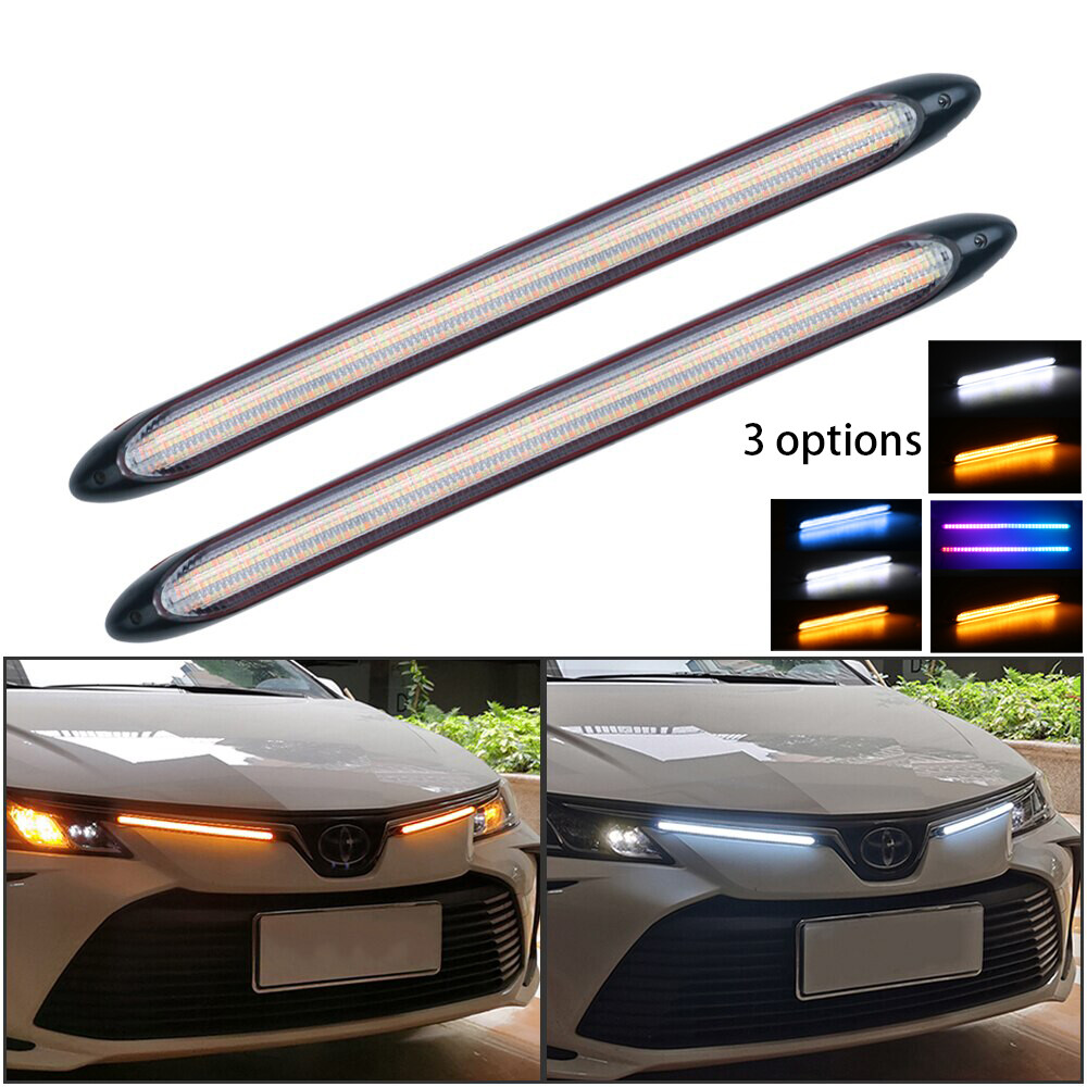 2 chiếc đèn led chạy ban ngày drl cho xe hơi đèn pha ô tô chống nước đèn ban ngày tín hiệu rẽ tuần tự màu vàng đèn trang trí