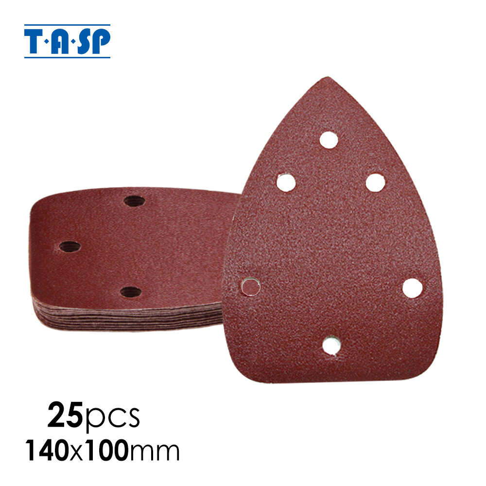 Tasp 25 Cái 140X100 Mm Lòng Bàn Tay Nhám Giấy Nhám 6 Lỗ Móc & Vòng Lặp Chi Tiết Chà Nhám Đĩa Dụng Cụ Mài nhám 60/80/120/180/240