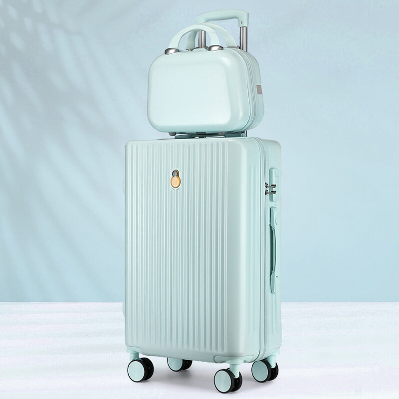 mint colored luggage