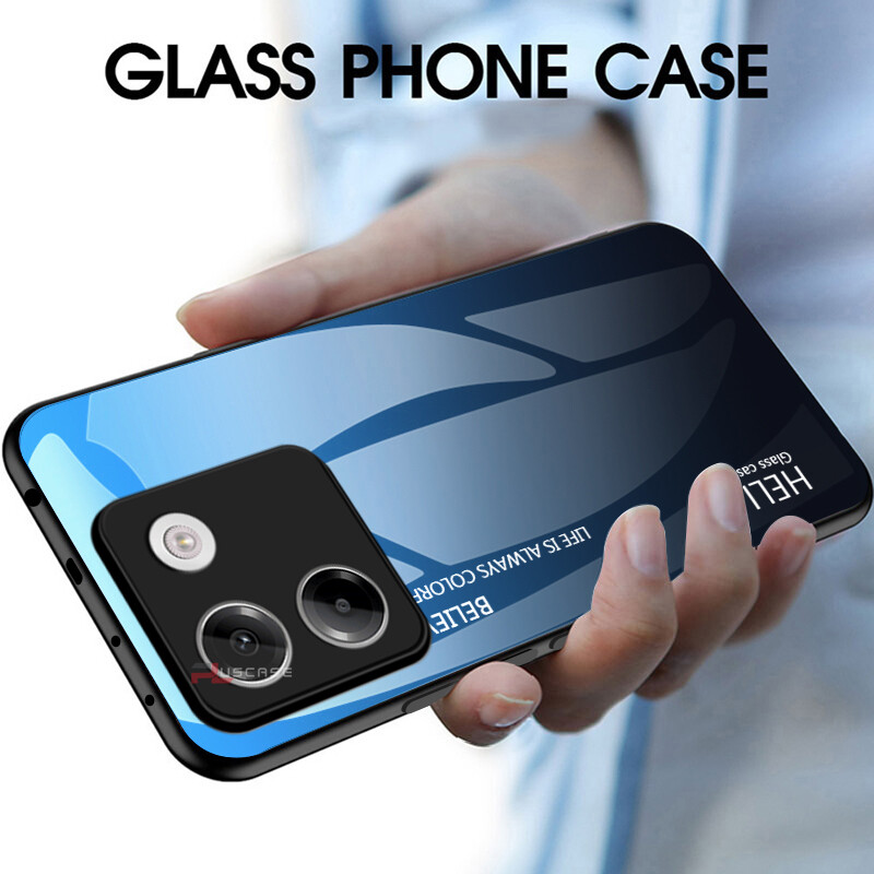 PlusCase cho Xiaomi POCO M7 Pro 5G Trường Hợp Tempered Glass Chống Sốc Cứng Gradient Painted Lại Bảo Vệ Vỏ Điện Thoại