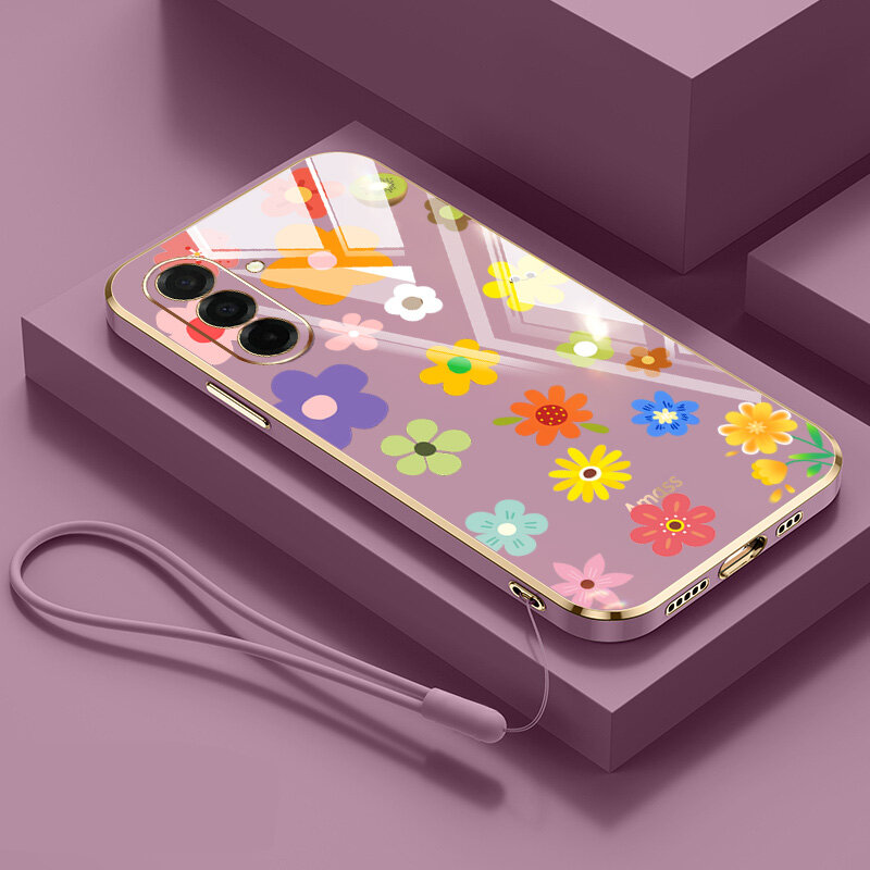Vỏ điện thoại mềm mạ điện callfire cho Samsung Galaxy A55 A54 A56 A36 a04s a05s F14 4G A13 A14 A15 A16 A25 A26 A34 A35 M54 M55 M52 5g hoa lớn toàn màn hình đầy màu sắc kèm Ốp Silicone có dây đeo