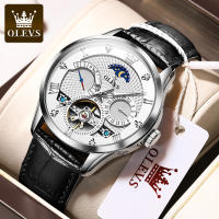 OLEVS นาฬิกากลไกสำหรับผู้ชายนาฬิกาหนังหรูใหม่สำหรับผู้ชายกันน้ำได้ยาว30เมตรหน้าปัดมัลติฟังก์ชั่นทองคำสีกุหลาบธุรกิจแฟชั่นนาฬิกาข้อมือลำลองผู้ชาย
