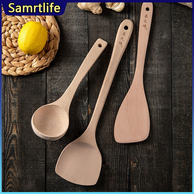 Gambar Smartlife Ju Wood Shovel Non Stick Inclined Wooden Shovels Titanium Distribution Blade Wooden Long handled Stir fry Shovel  Spatula Titanium Dedicated Natural Health Wood Shovel